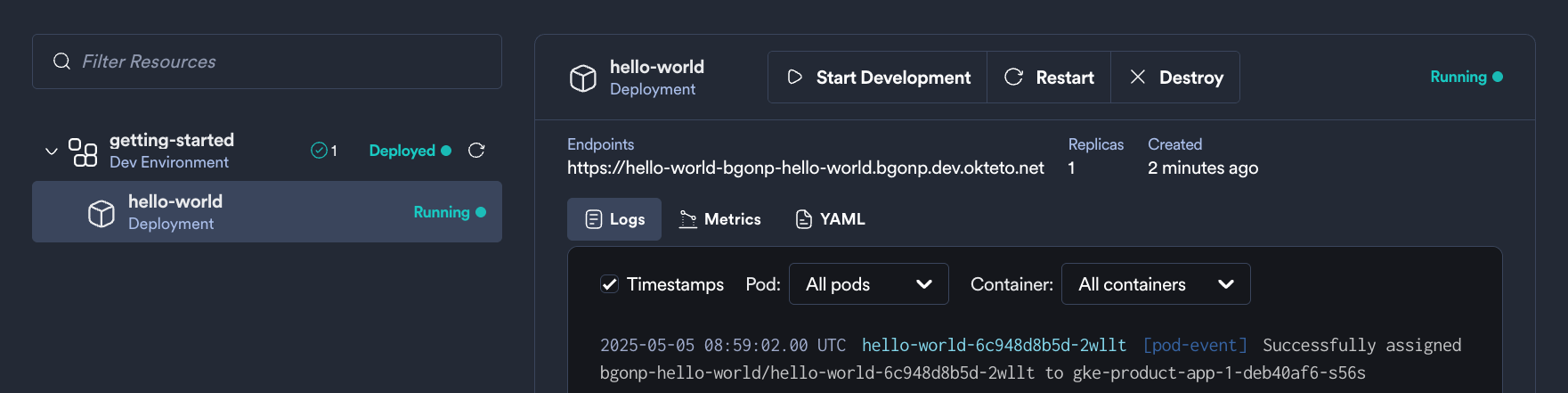Okteto UI Python